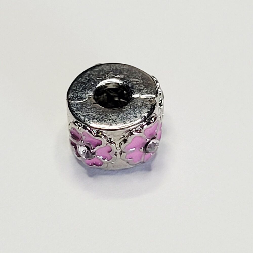 NWT For Pandora Bracelet Silver and Pink Hibiscus Flower Stopper Clip Charm - Picture 4 of 4
